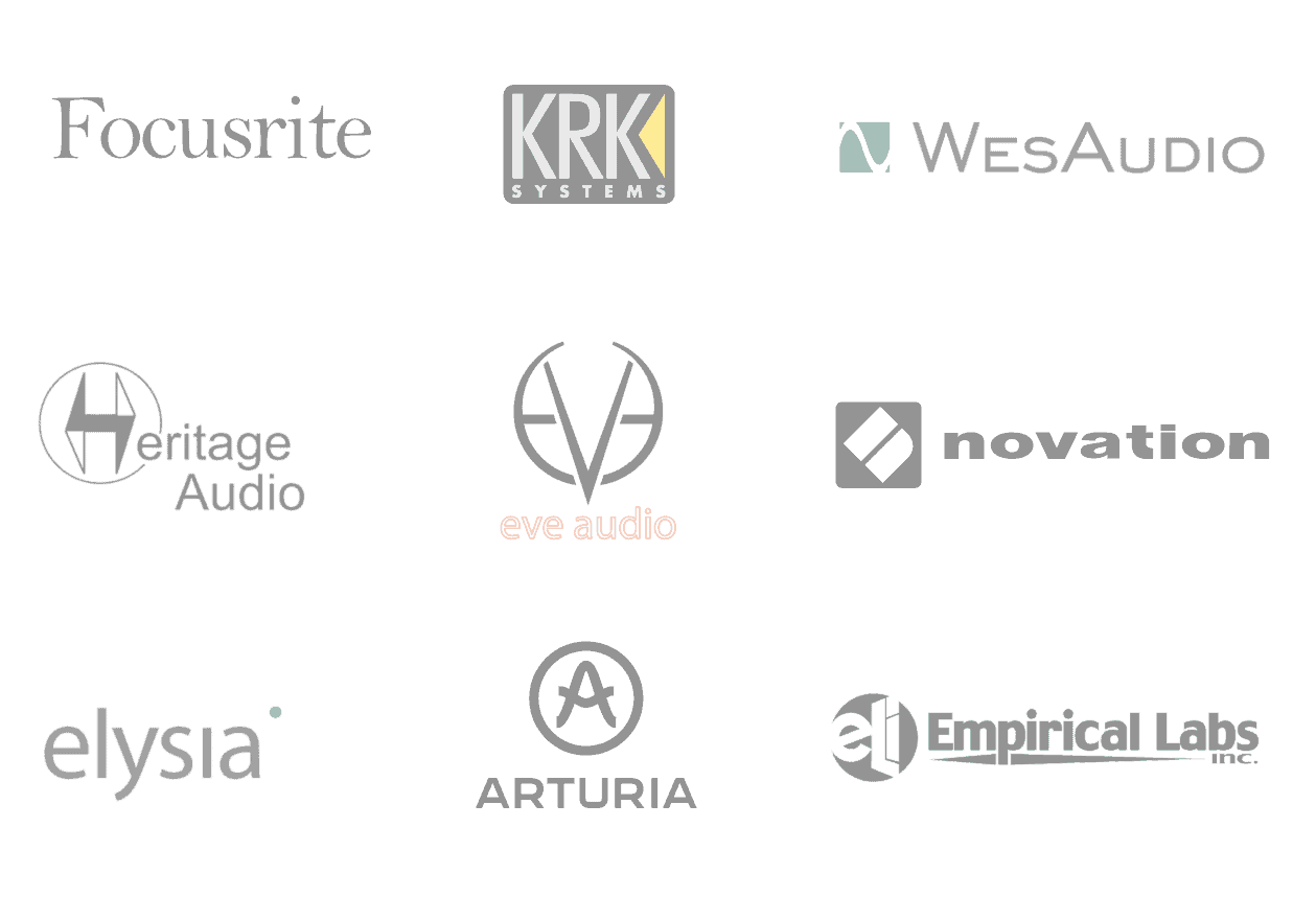 Logo marek: Focusrite, KRK, Arturia, EVE Audio